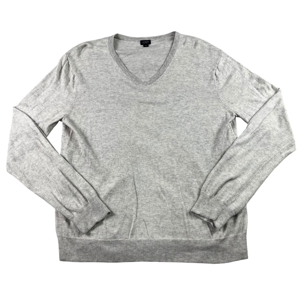 J.Crew Mens V-Neck Sweater Size Large Cotton Cashmere Gray Lightweight Grandpa - Picture 1 of 8